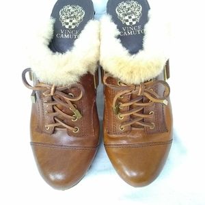 Vince Camuto Women's Shoes Leather Tan Embellish Studded  Mules Clogs Sz 9.5B